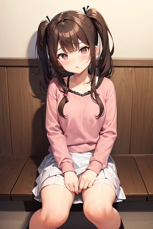 girl, cute, brown hair, twin tails, junior high school student, blush, small breasts, , pussy, tits, sperm
