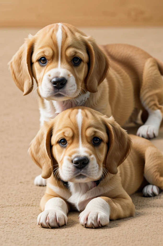 Draw a beagle puppy and a golden retriever puppy in an animated way.
