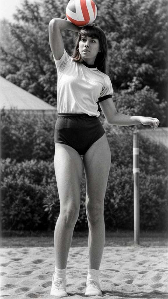Lady in volleyball uniform full body standing 