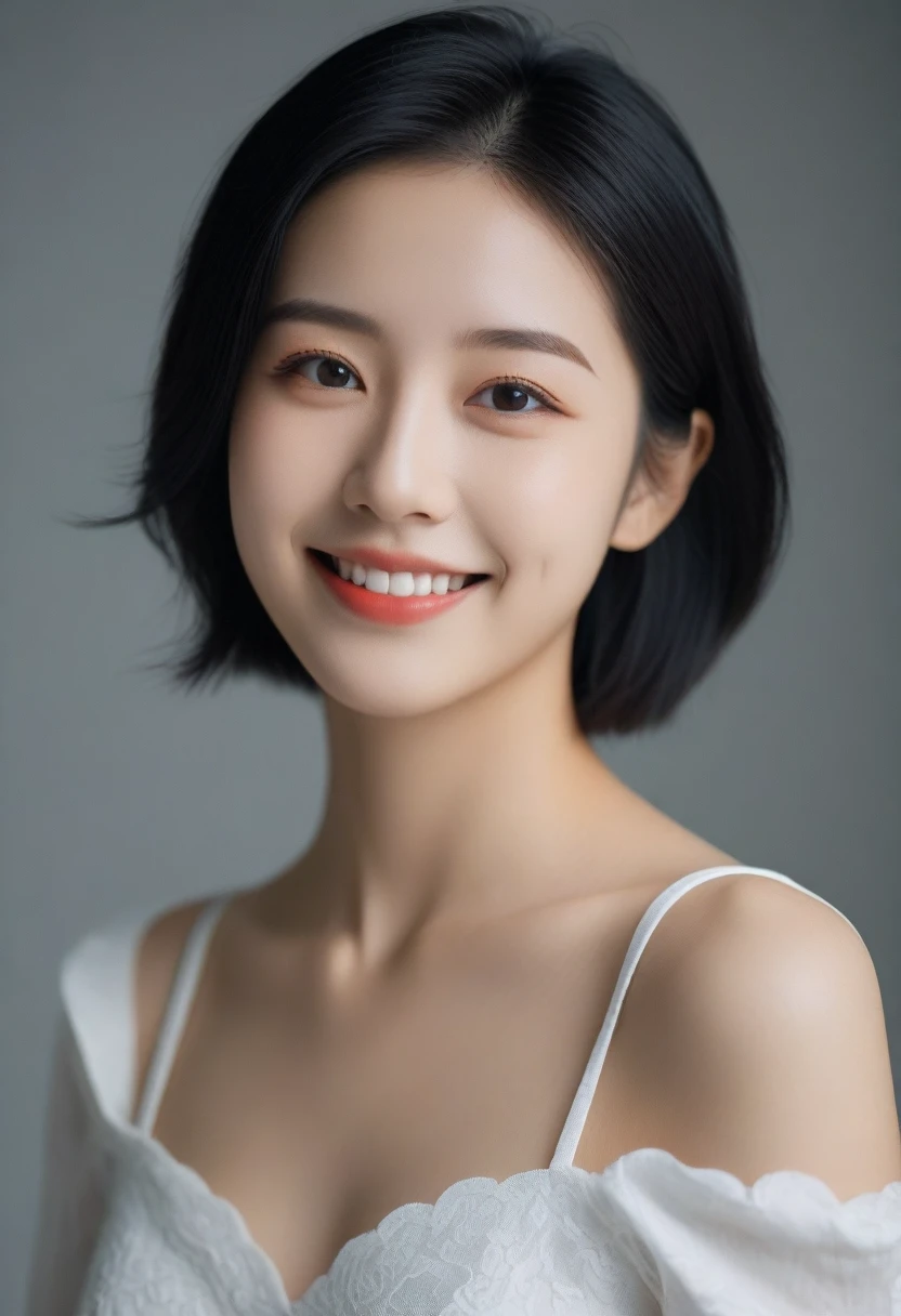 8K, Ultra-high resolution, Highest quality, masterpiece, 三分割法によるphotograph,Surreal, photograph, 1 Girl, (:1.3), pretty girl, Cute face, Beautiful eyes in every detail, 細かくdetailedに,masterpiece,, One Girl:1.2, Japan Female Announcer,whole body,Young Wife,カールしたBlack Hairのゴシック女性, black eye,Pencil Skirt, Short blouse with a sweetheart neckline, Black lipstick,A carefree smile,Heal the heart,Black Hair,Looking at the audience、beauty,Long neck、Laugh a little、Please close your mouth and laugh、(((Ideal body type))),A cup small breasts :2,、Portraiture:2、Perfect Anatomy、鮮明なdetailed、detailed、Surreal、Light and shadow,Strong light