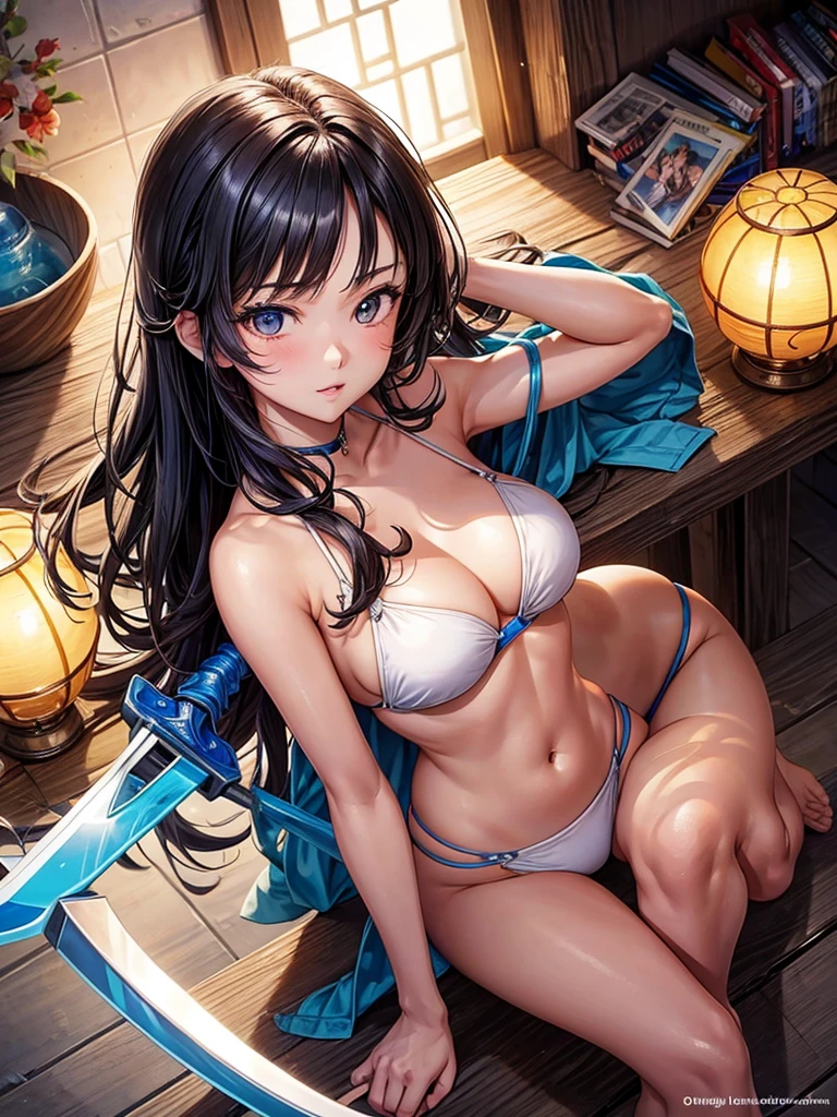 Beautiful Asian girl, 18 years old, bikini knight girls, sexy lady, medium breasts, camel toe, long sword,