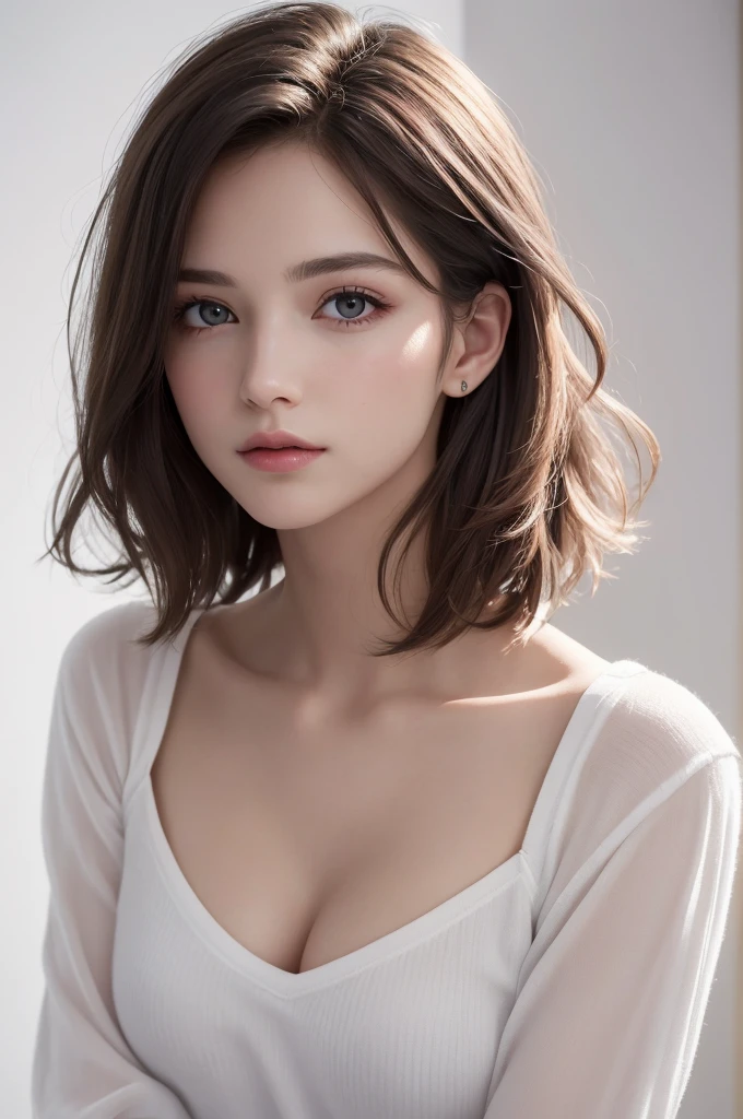 (best quality,4k,8k,highres,masterpiece:1.2),ultra-detailed,(realistic,photorealistic,photo-realistic:1.37),beautiful expressive eyes,long eyelashes,beautiful detailed lips,detailed hair and face,(She looks as if she is about to cry.),clean and flawless skin,(Very large breasts, big tits, oversized tits),Short hair,(Earrings, maid uniform),