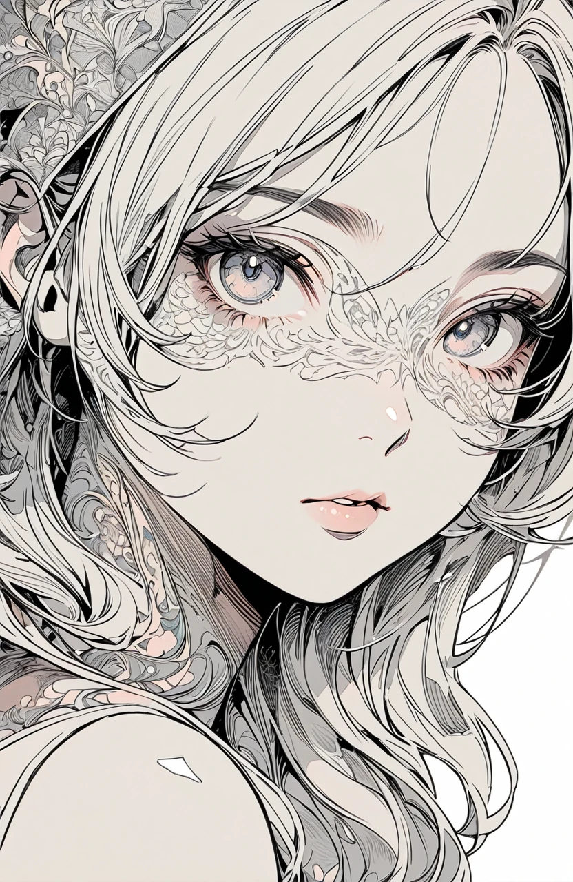 masterpiece,best quality,1 Girl,Fractal Art,Line drawing style,