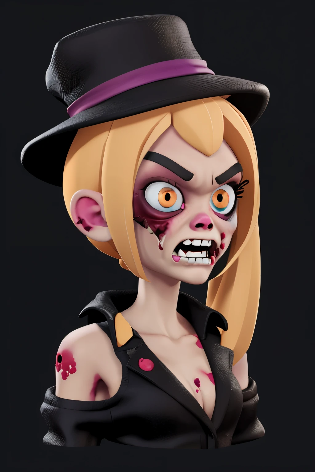 zombie girl, Blonde, with wounds and a black hat