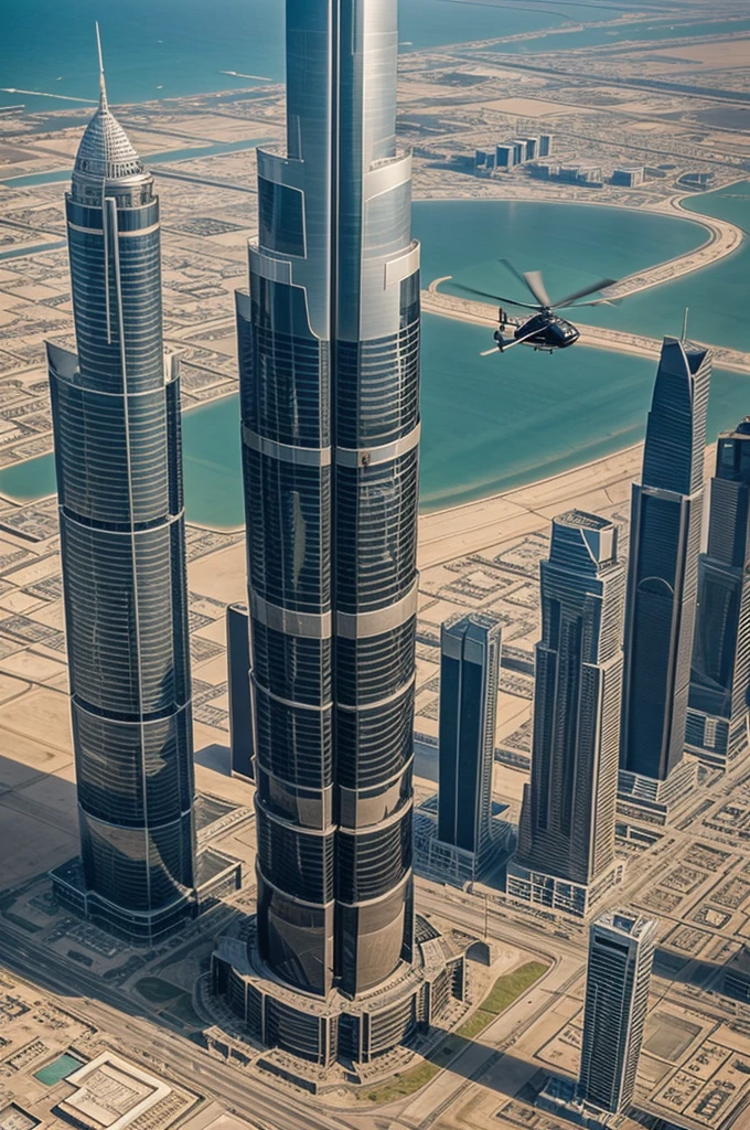 Black helicopter in flying burk khalifa 