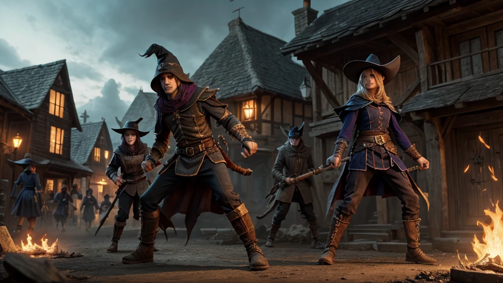 Bade power control in village 50 people, people was scared,bad power samthing witches, goblins, high quality, high resolution,8k details including