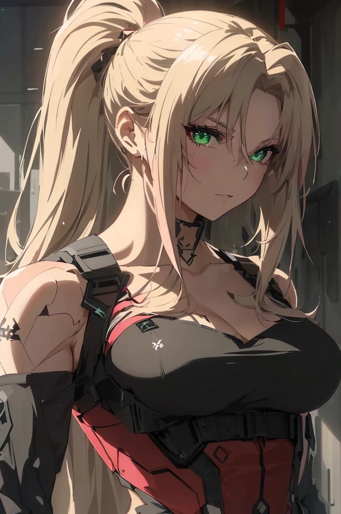 a woman with dark pink hair and green eyes in a black outfit, female anime character, from girls frontline, blonde anime girl with long hair, portrait of a female anime hero, female action anime girl, fine details. girls frontline, anime visual of a cute girl, detailed anime character art, seductive anime girl, badass anime 8 k, anime character