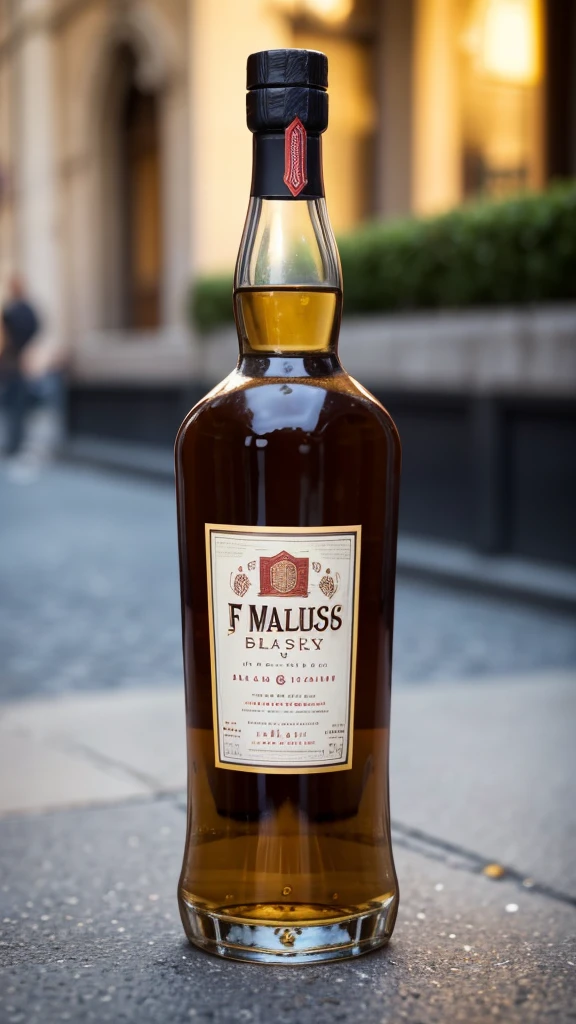 a close up of a bottle of alcohol sitting on a sidewalk, f/5.6, inspired by Maties Palau Ferré, crisp smooth lines, inspired by Félix Labisse, high quality product photo, detailed image, by Jason Felix, very fancy whiskey bottle, fleks, full head and shoulders, f/4.5, high resolution product photo