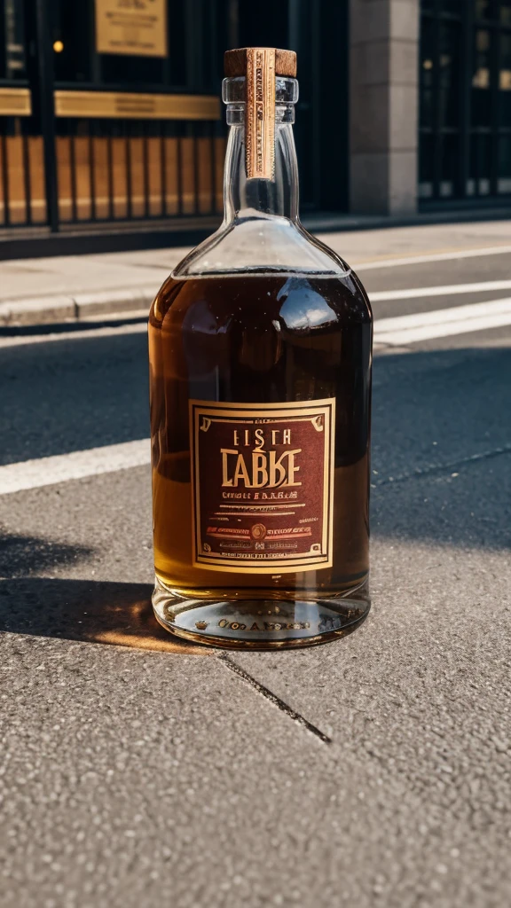 a close up of a bottle of alcohol sitting on a sidewalk, f/5.6, inspired by Maties Palau Ferré, crisp smooth lines, inspired by Félix Labisse, high quality product photo, detailed image, by Jason Felix, very fancy whiskey bottle, fleks, full head and shoulders, f/4.5, high resolution product photo