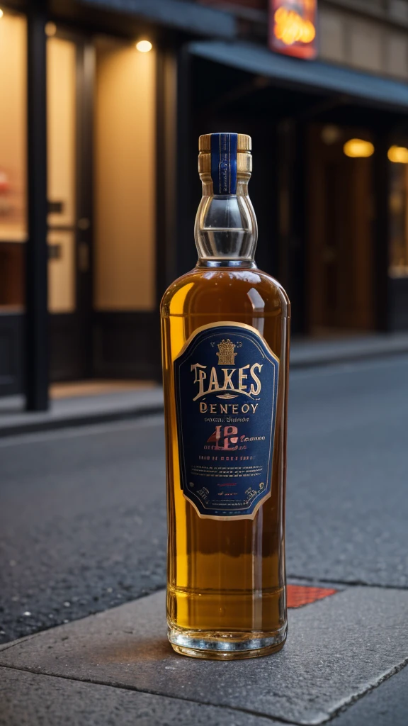 a close up of a bottle of alcohol sitting on a sidewalk, f/5.6, inspired by Maties Palau Ferré, crisp smooth lines, inspired by Félix Labisse, high quality product photo, detailed image, by Jason Felix, very fancy whiskey bottle, fleks, full head and shoulders, f/4.5, high resolution product photo
