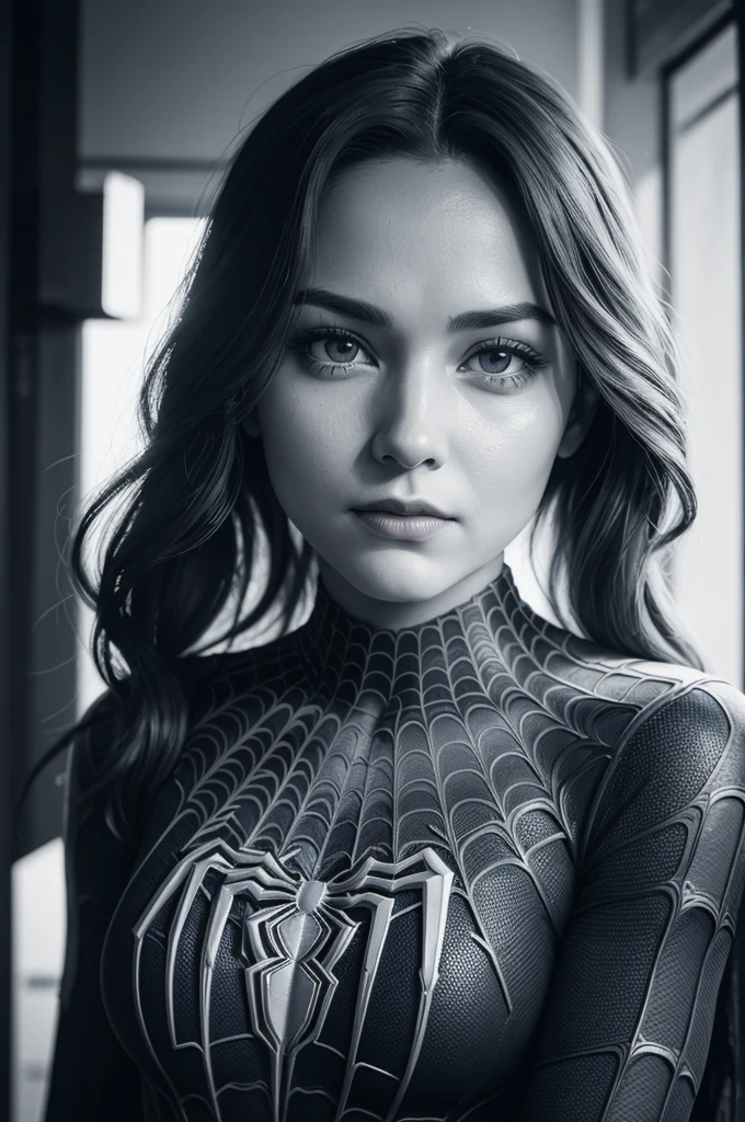 A photograph of Spider-Man, without mask, the 20s, bonitas, face detailed, looking at the camera, portraite, 8k hd, high qualiy