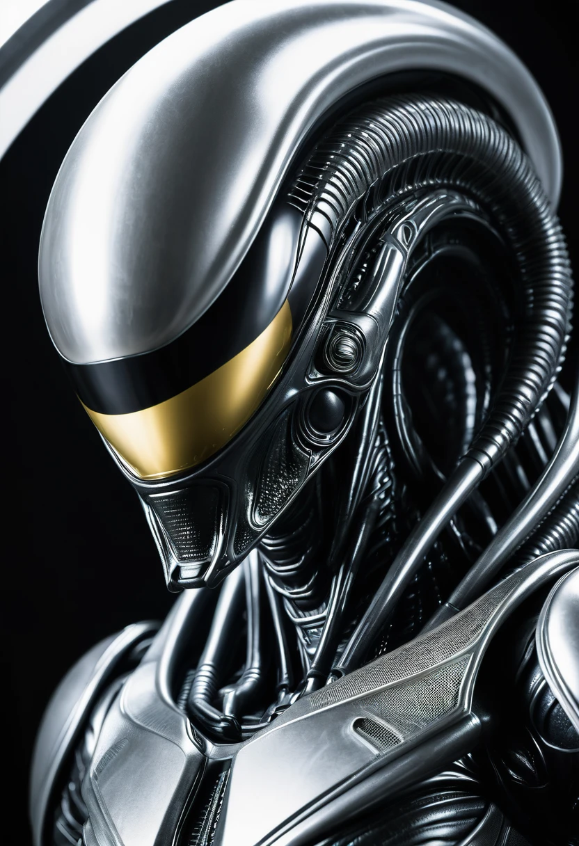 (((Extreme close-up Xenomorph Alien the eighth passenger Silver color surreal and cinematographic images Color Splash images)),(((Front Images)))