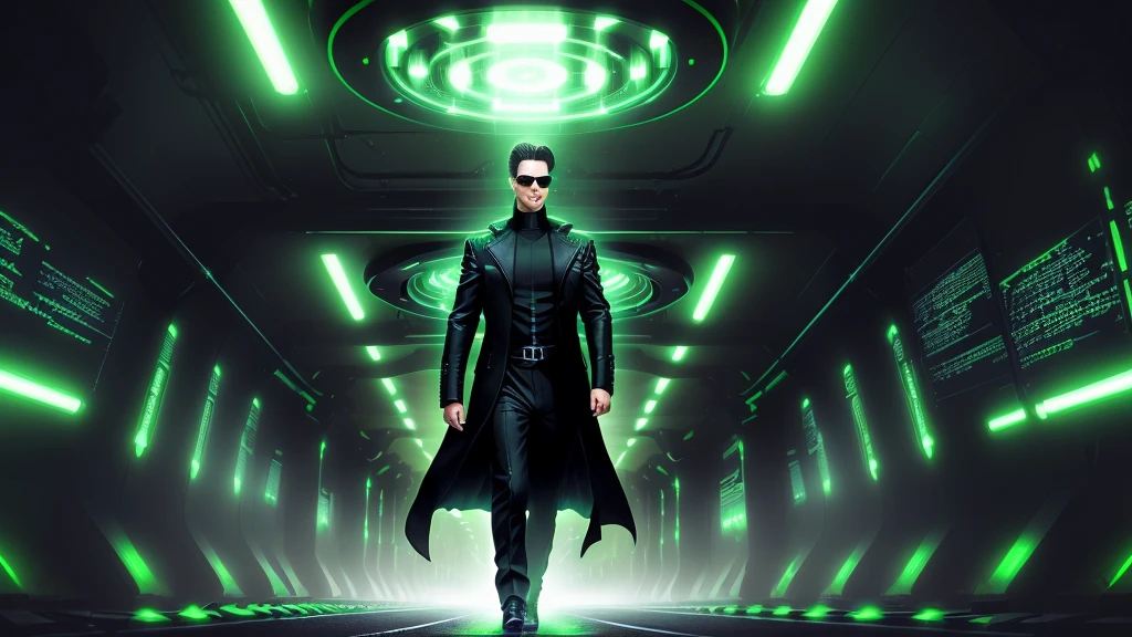 matrix style, matrix glowing cascading code, a tunnel of soft light, dark background