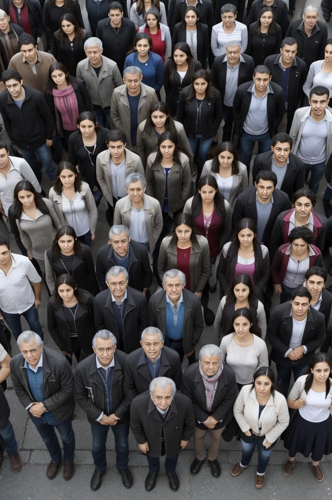 Composition of an image with 5 people, men and women, of different ages.
distribution: Los jóvenes están al frente y old detrás.
perspective: View from above,
proportion: People in the foreground (Young) They look bigger than the people in the background. (old), because of perspective.