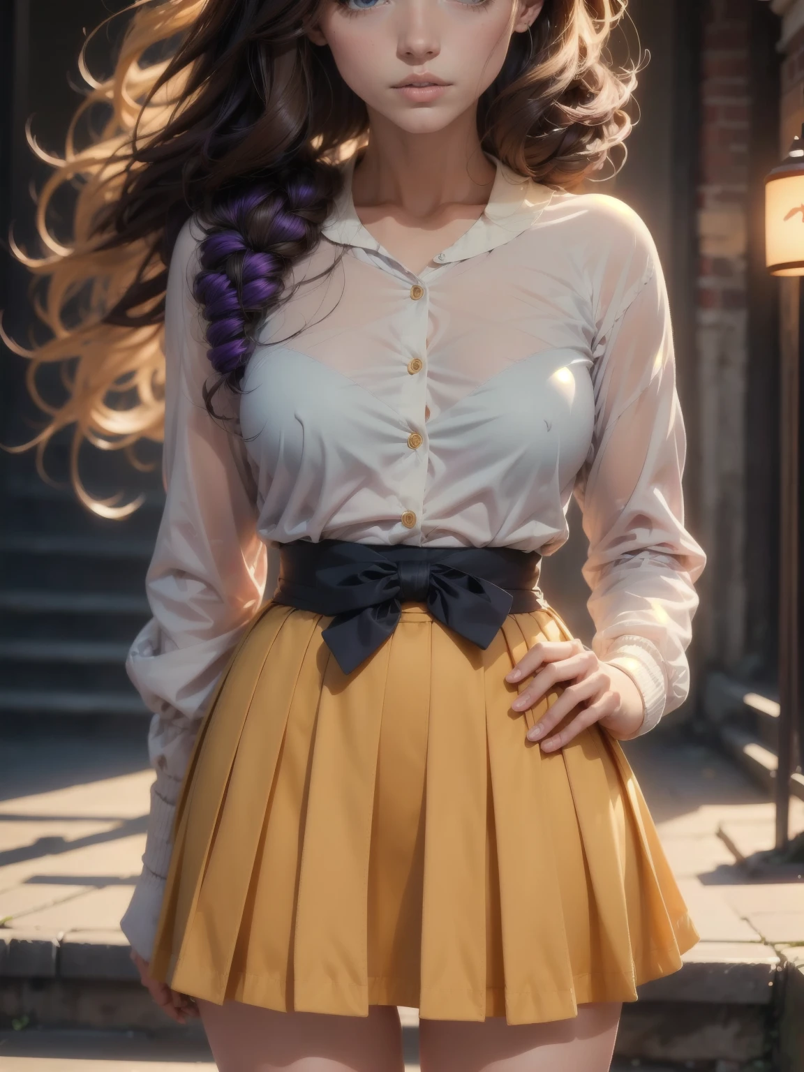a anime girl with long hair and purple eyes, colorized photo by Rei Kamoi, trending on pixiv, remodernism, official art, ultra detailed, anime, beautiful detailed eyes, beautiful detailed lips, extremely detailed face, long eyelashes, portrait, digital painting, vibrant colors, warm lighting, cinematic composition, photorealistic, high quality, masterpiece, hyper detailed, 8k, best quality