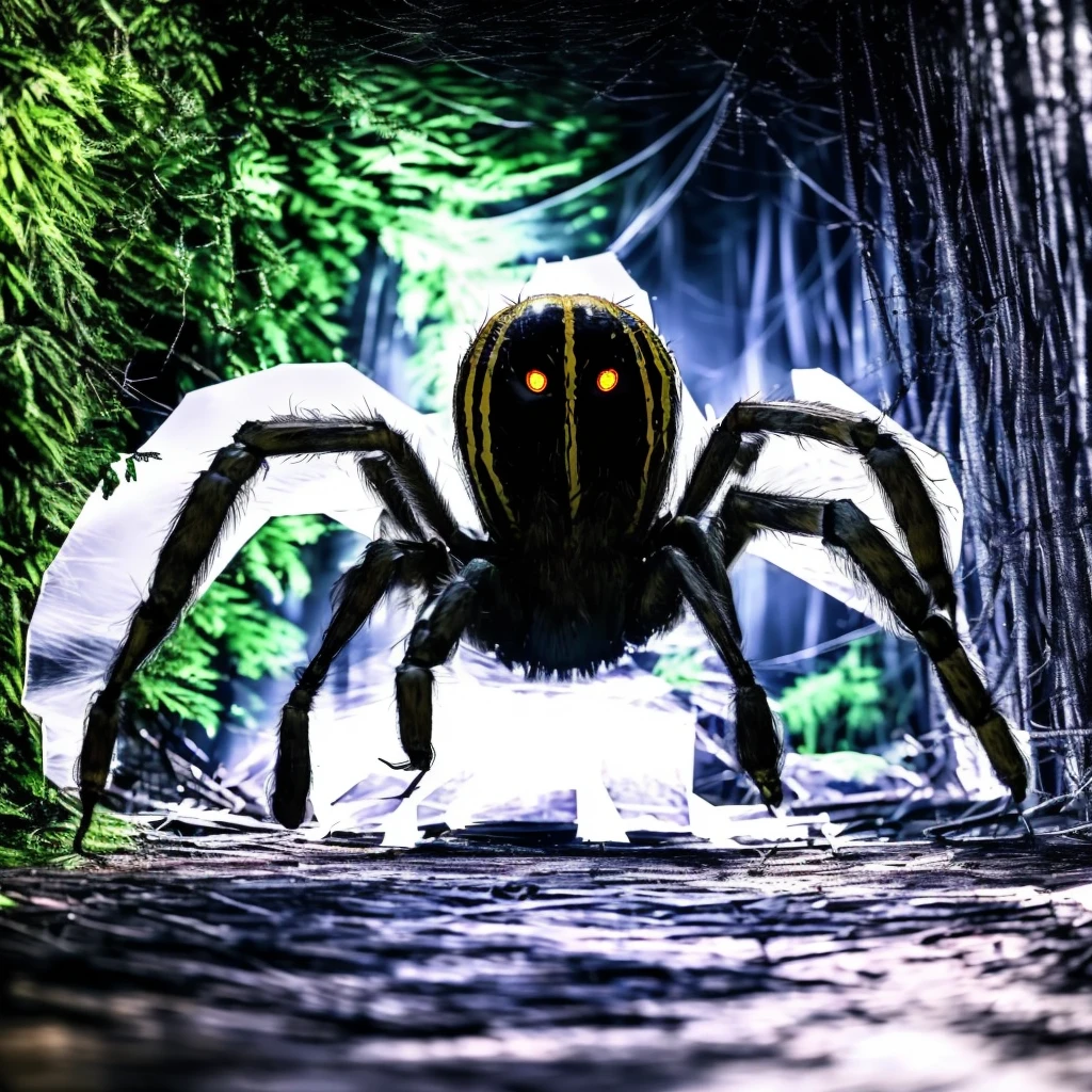 there is a spider that is standing in the middle of a forest, giant spider foreground, an ugly giant spider, giant spider, big spider, fear of spiders, half human half spider, spider legs large, spider, arachnid, arachnophobia, the spider thicket, spiders!!!!, spider legs, giger spider joker, looming creature with a long