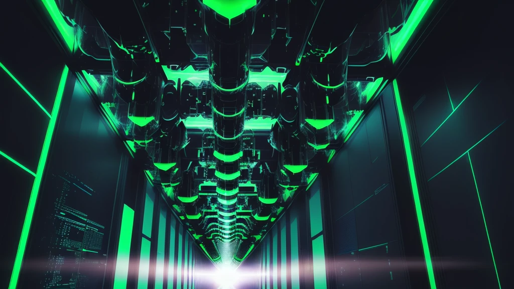 matrix style, matrix glowing cascading code, an all-glass tunnel of soft light, dark background