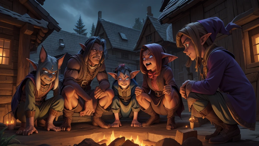 Bade power control in village 50 people, people was scared,bad power samthing witches, goblins, high quality, high resolution,8k details including