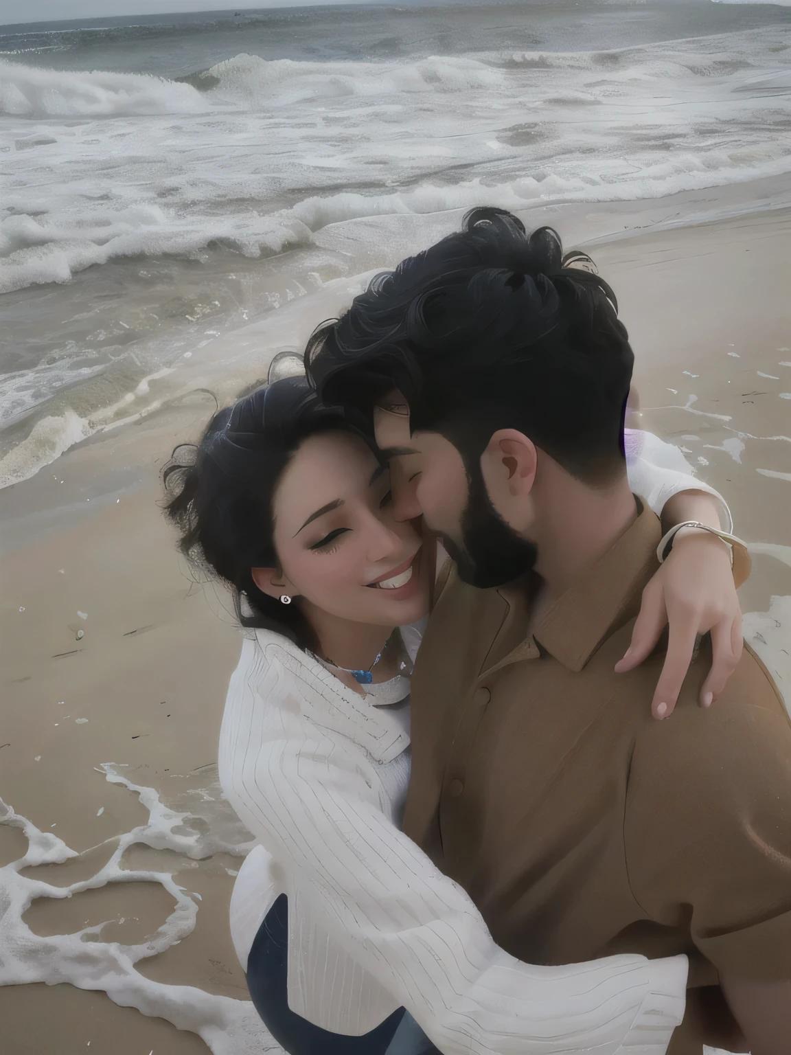 there is a man and woman hugging on the beach, lovely couple, at a beach, couple pose, in love selfie, kissing together cute, in the beach, at the beach, on a beach, romantic couple, they are in love, posing on a beach with the ocean, beach pic, at the sea