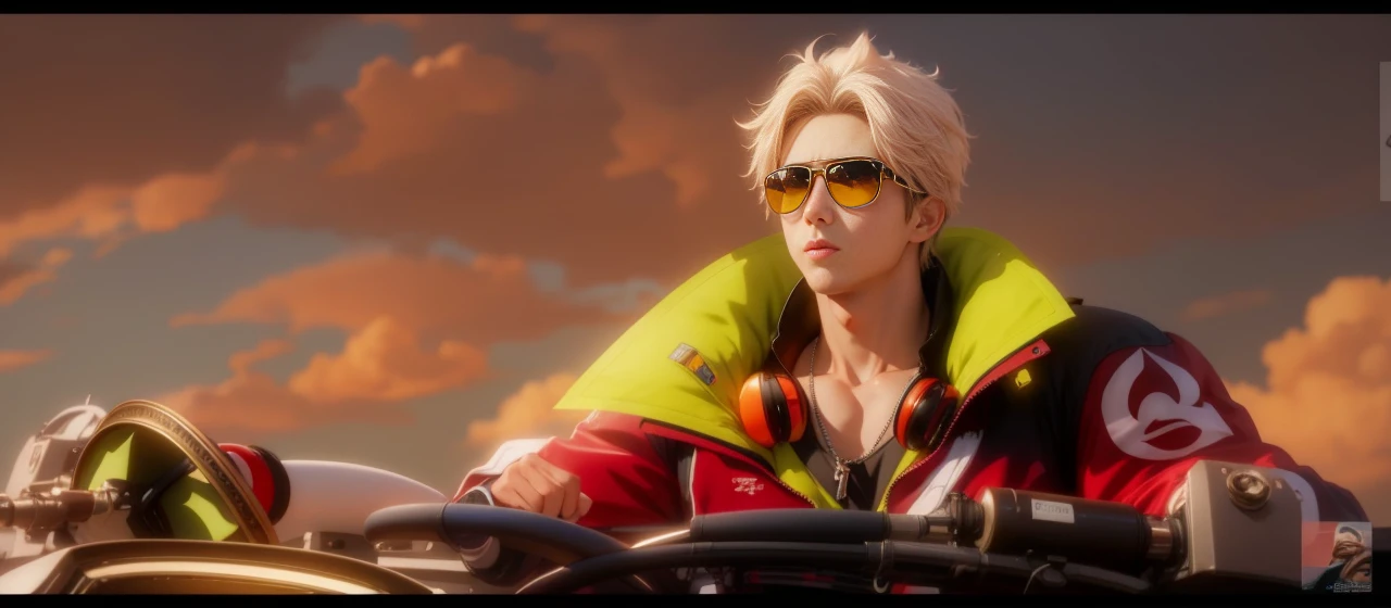 Anime, realistic, 1boy handsome, Korea, 4k quality, Wear sunglasses