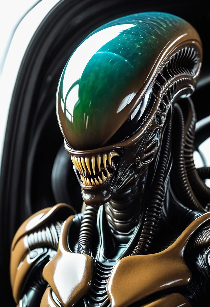 (((Extreme close-up Xenomorph Alien the eighth passenger Bright brown color surreal and cinematic images Color Splash images)),(((Front Images)))