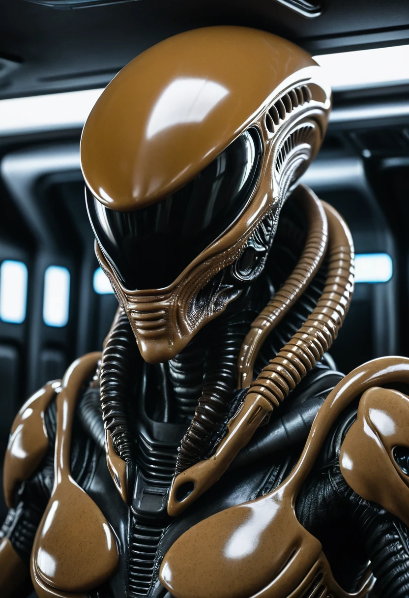 (((Extreme close-up Xenomorph Alien the eighth passenger Bright brown color surreal and cinematic images Color Splash images)),(((Front Images)))