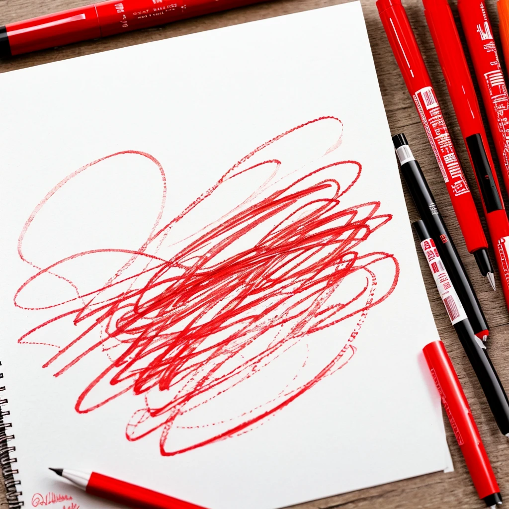  Grunge scribble, hatching, scrawl line, red marker isolated on white