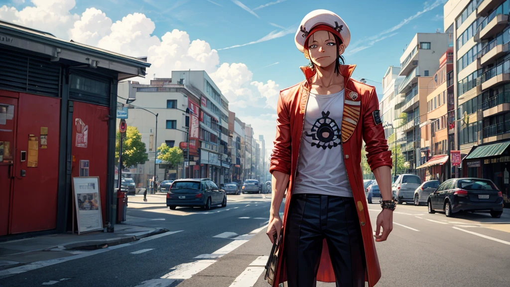 Usopp from one piece standing in the street