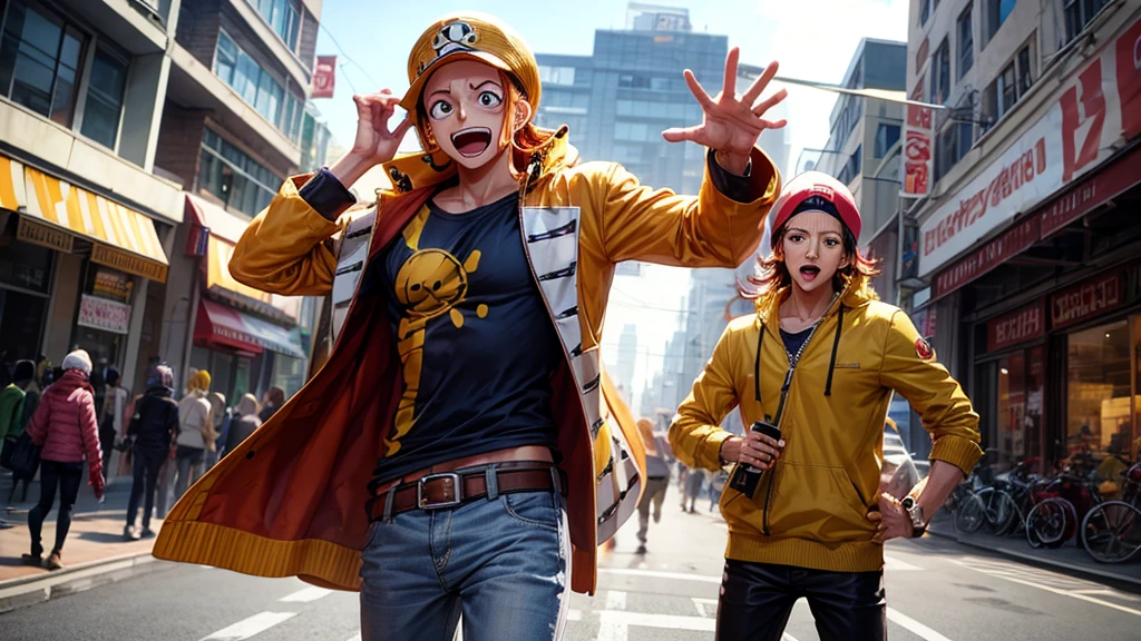 Usopp from one piece standing in the street
