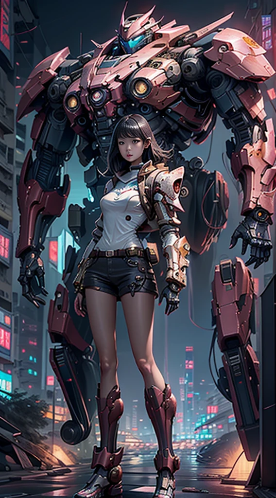 Boutique,best quality,Gold jewelry,(slip out feet),Fairy skin,(Fidelity :1.2),Standing,Super Detailed,realistic,High quality,Movie Light,Ray tracking,Ultra HD,Upper body
Girl in shorts and jacket standing next to giant robot, Guweiz style artwork, CyberPunk mech, Trends on CGSTATION, Guweiz, Russell Dongjun Lu, digital cyberpunk anime art, Ross Tran 8 K, Guweiz on ArtStation Pixiv, Girl in mecha network armor