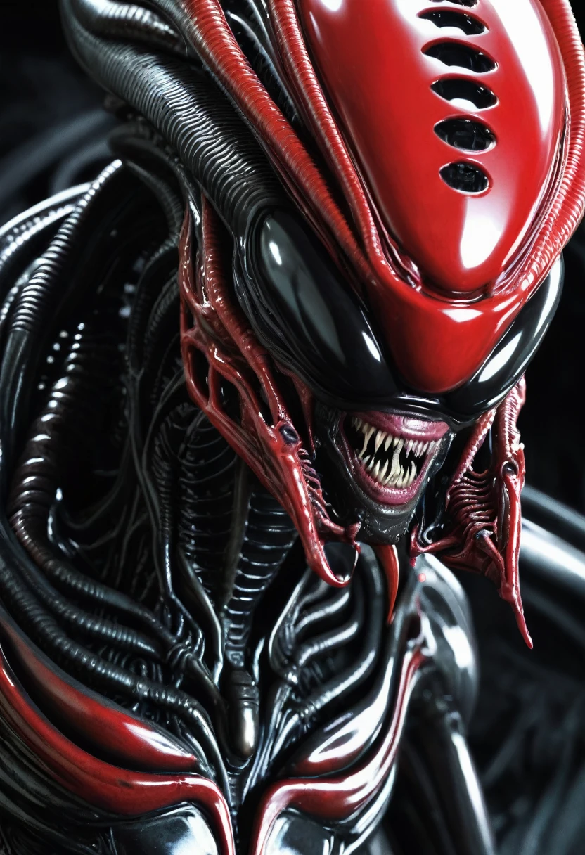 (((Extreme close-up Xenomorph Alien the eighth passenger color black and red surreal and cinematographic images Color Splash images)),(((Front Images)))