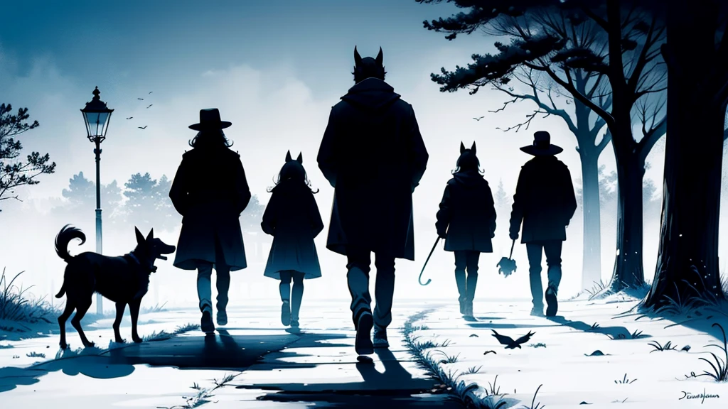 silhouettes of Dobermans outside a haunted mansion