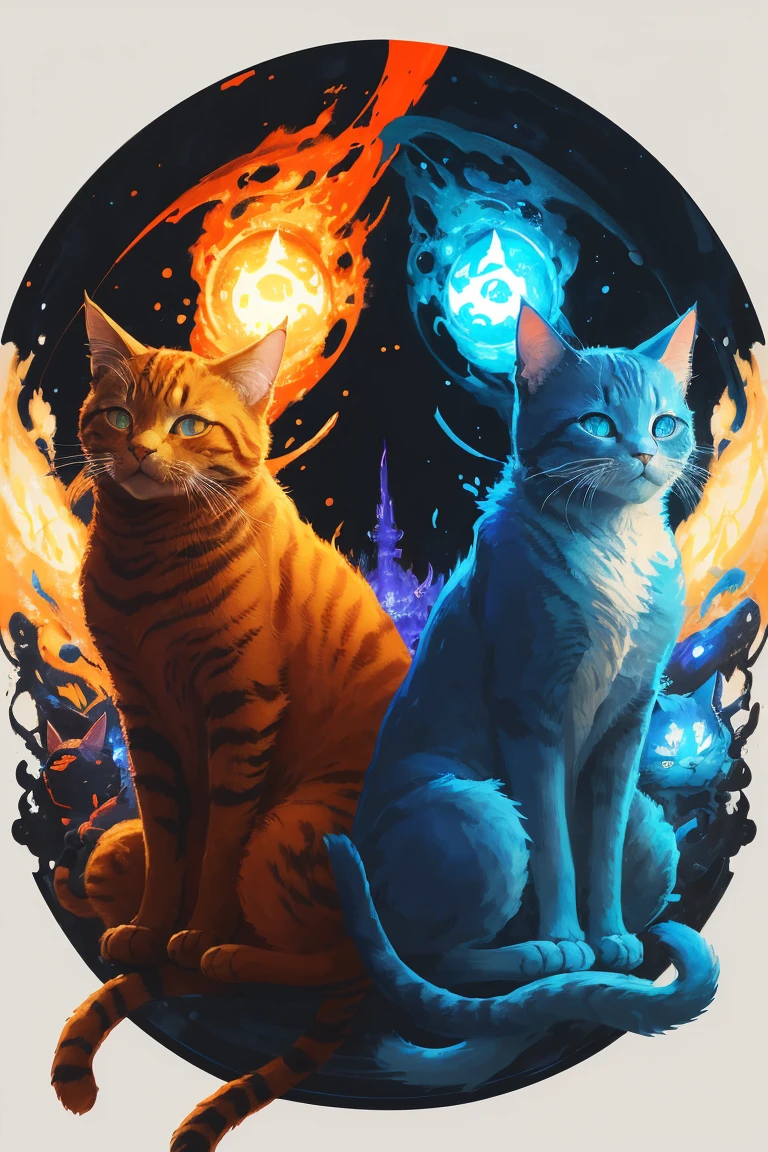 painting of a cat with bright blue eyes and a red tail, a digital painting inspired by Yoshio Markino, pixiv contest winner, furry art, neko, cat from the void, demon cat, nekro iii, yellow - orange eyes, a painting of a cat, nekro, with glowing yellow eyes, nekro xiii, orange cat