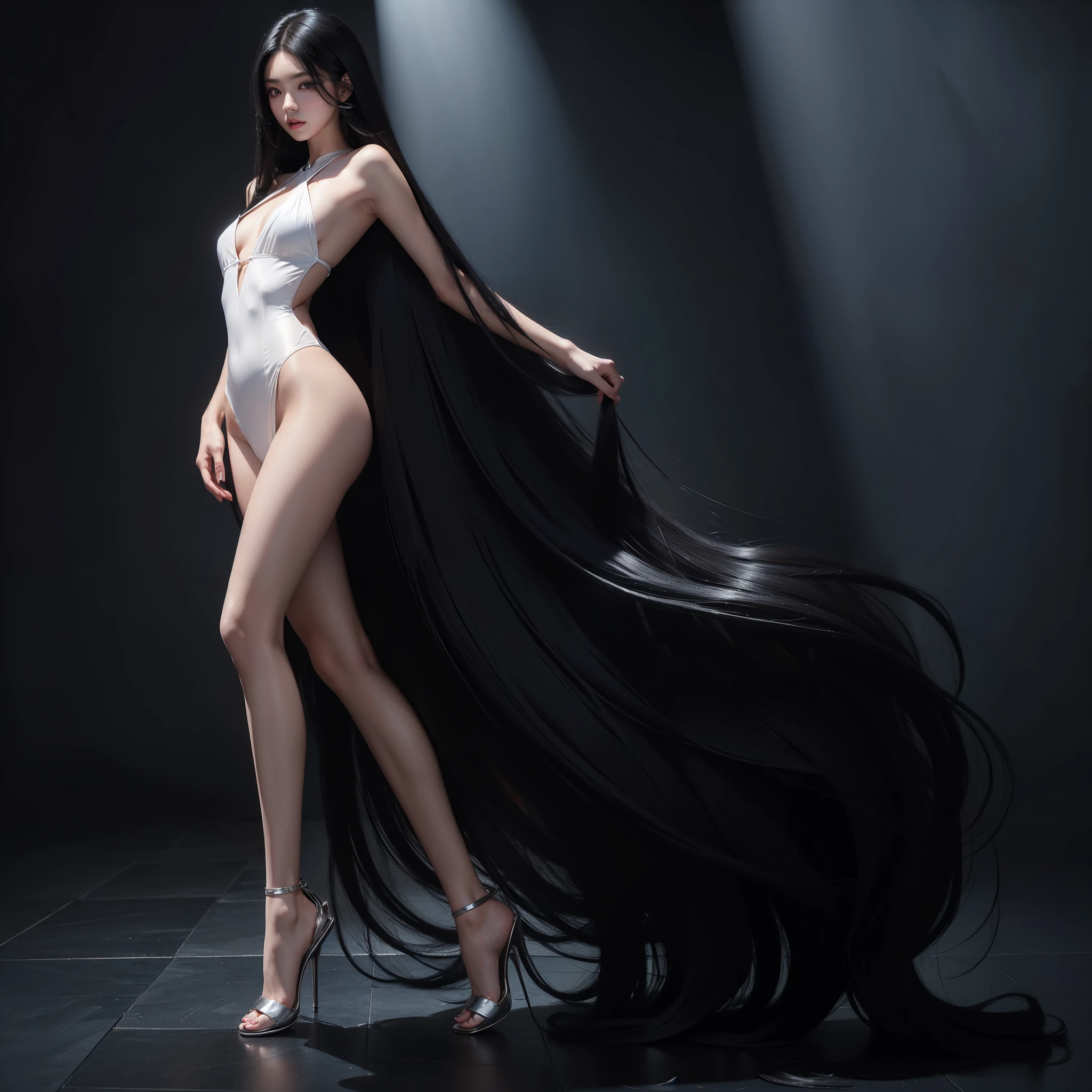(Best image quality、Highest quality、Highest Resolution、Ultra-realisticな写真、Full body photo、masterpiece、16k、)1 Girl、Amazingly long black hair is super beautiful、hair length about 5 meters、White underwear or naked、Cover the whole body with straight hair、Very beautiful face、Ultra-long black hair that accentuates feminine sexiness、Slim figure、Shiny beautiful hair、Bright lighting、Professional Lighting、World Long Hair Contest Winner、Full body photo、Head to toe photos、Taken from about 4 meters away、Ultra-realistic、The longest hair in the world、The length and volume of this long hair is admired around the world...、My very long black hair is fanned out...、Backwards、Silky black hair that flows from her shoulders to the floor、I've been growing my hair ever since I was born.。My long hair is my greatest pride、Gorgeous super long hair、Gorgeous Bedroom、She appears in a shampoo commercial、the place is a bedroom、Longer and more voluminous hair than Rapunzel、Lying on the bed、The bedroom is filled with roses、My bedroom is filled with my long hair、Her long hair is so sexy it's almost erotic.、Bold sexy pose、Sexy pose showing off long hair、薔薇で満たされたGorgeous Bedroom、The bed is filled with long hair、Long hair is the best sex symbol、Leaning back in a sexy pose、Her long hair covers her whole body、Acrobatic pose、