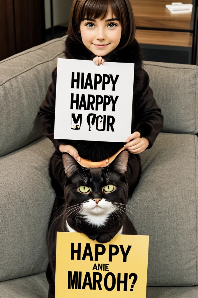 Cat holding a sign " happy 5 months"
