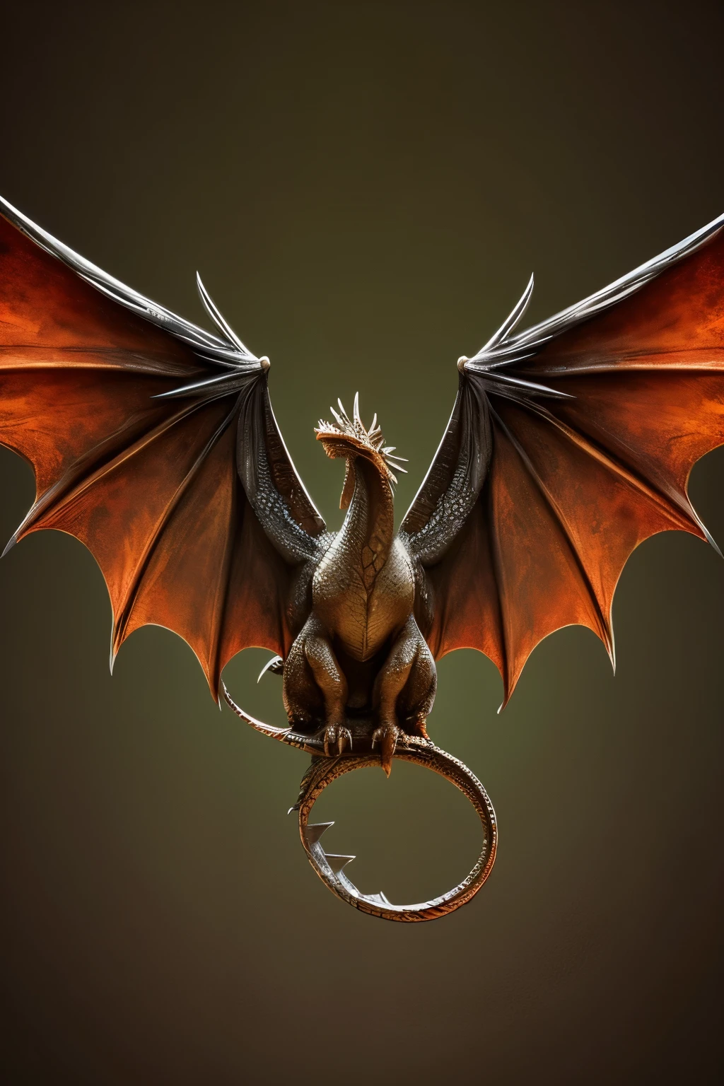 One dragon with open wings. great detail. centered