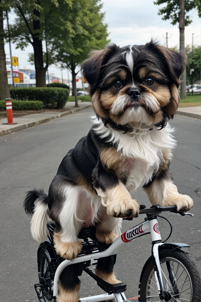 Shiht Tzu dog riding a bike