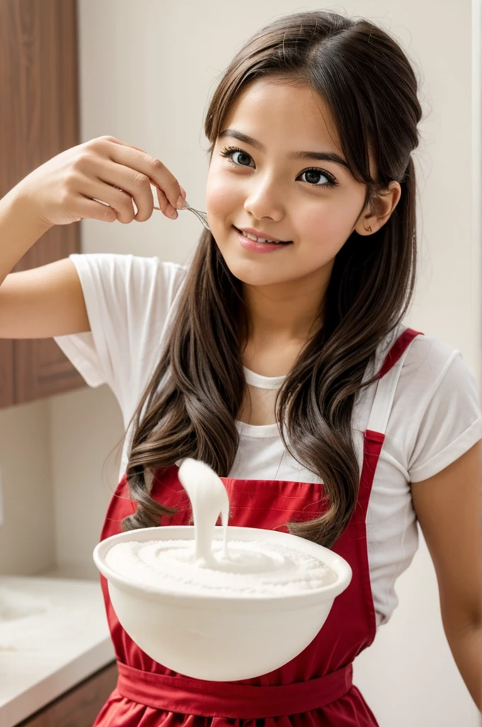 Cute  girl Is pouring flour on her hair 