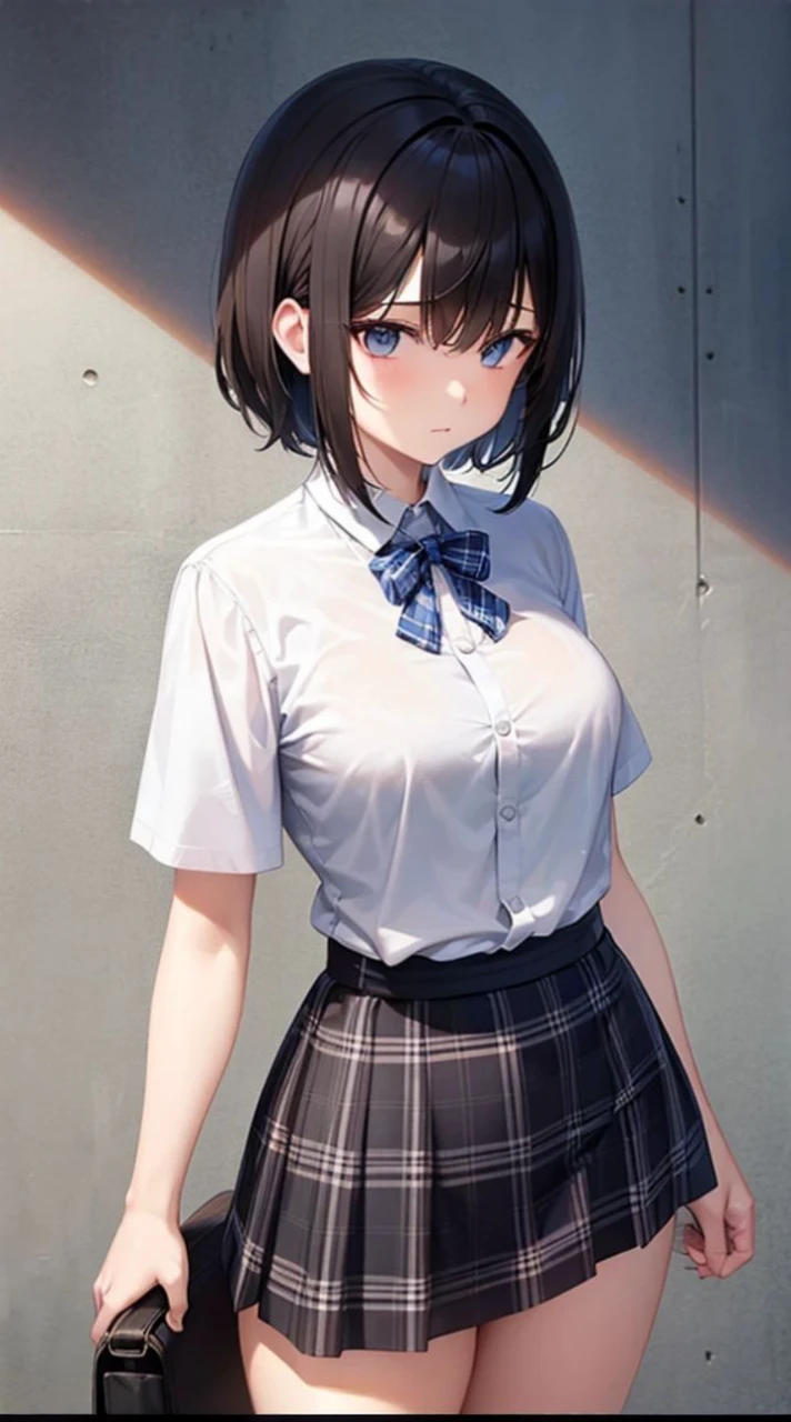 Show the full body of the woman, but houses