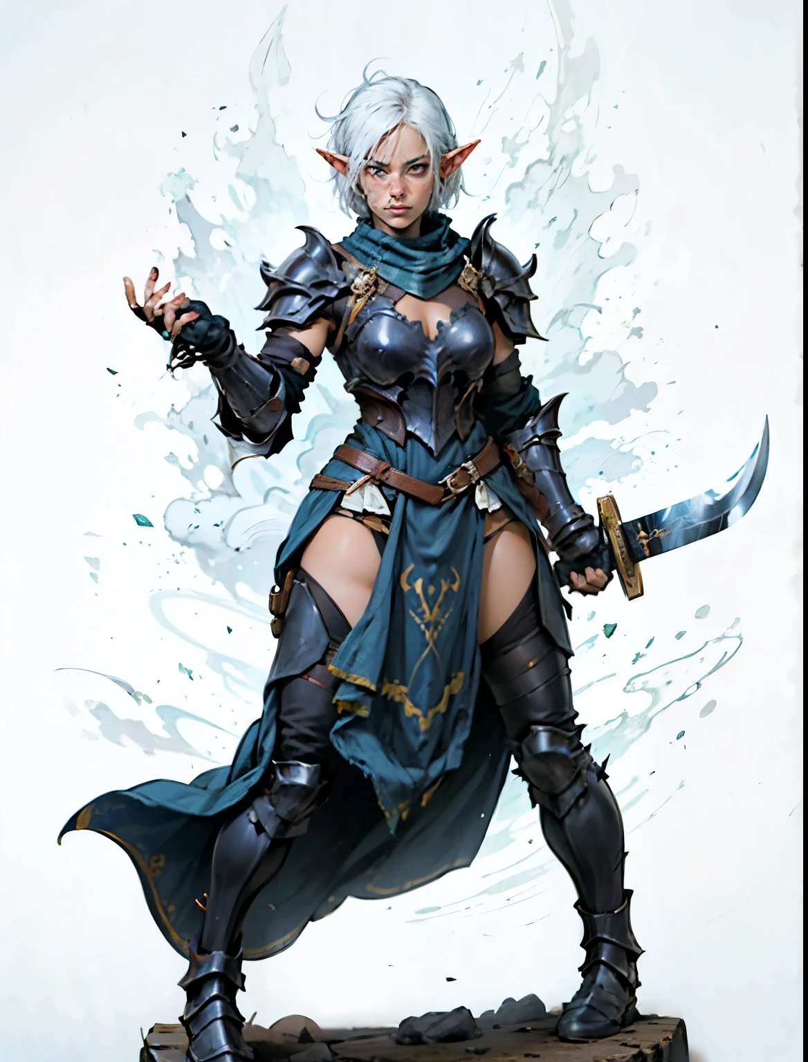 an elf in black armor, in one hand a sword, White hair, This character embodies a finely crafted anime-style fantasy-style worker, exquisite and mature manga art style, High definition, best qualityer, high resolution, ultra detali, ultra-fine painting, extremely delicate, proffesional, anatomically correcte, symmetrical face, extremely detailed eye and face, high quality eyes, creativity, CRU photo, ultra HD, 8K, naturallight, cinematic lighting, work of art-anatomy-perfect, work of art:1.5
