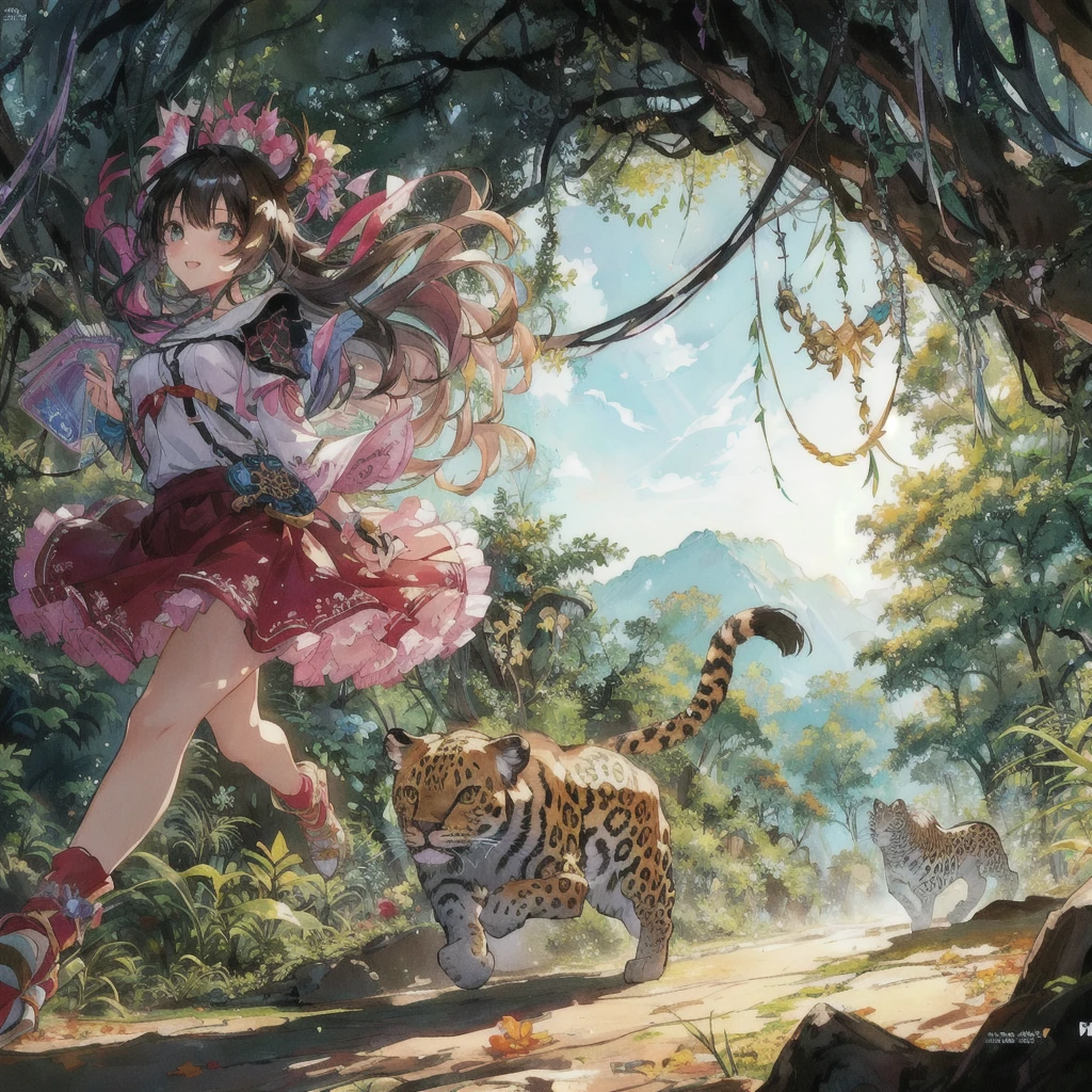 Anime girl running through the jungle with a leopard, Crazy Smile,Anime fantasy illustration, 2. 5 d cgi Anime fantasy artwork, Anime fantasy artwork, Anime Style 4k, 4K Manga Wallpapers, Fantasy art style, Beautiful anime art, Anime illustration, Fantasy-style anime, Anime Nature, anime art wallpaper 4k, anime art wallpaper 4k, Detailed digital anime art