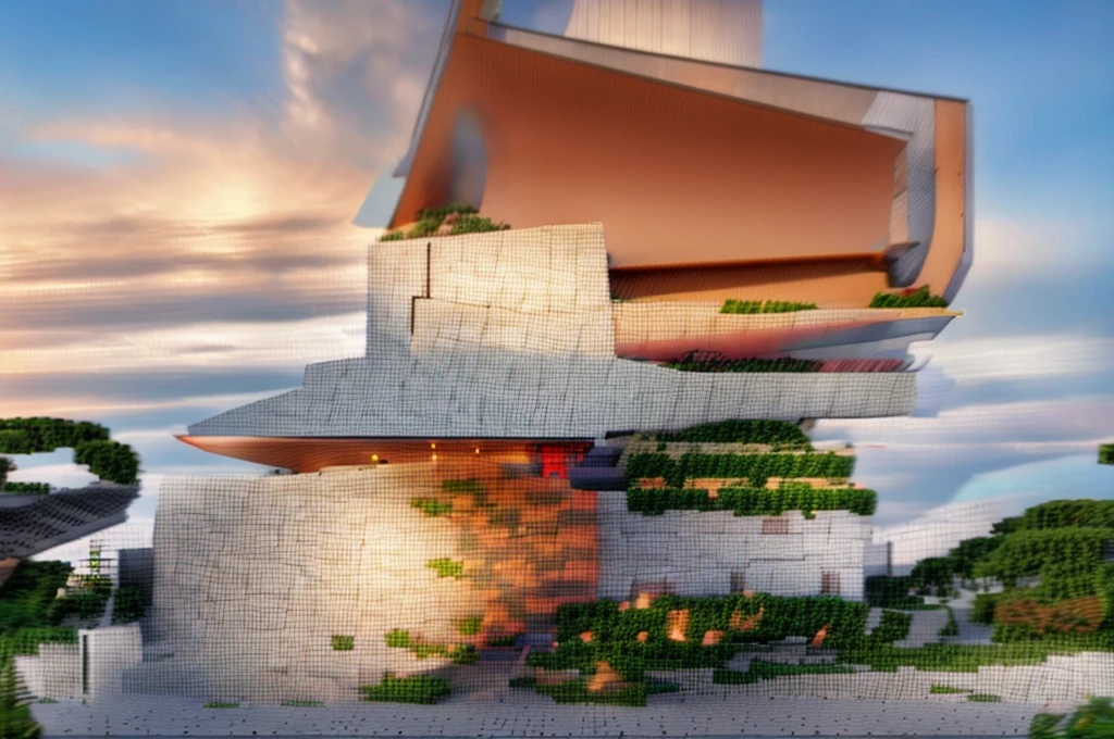 Resort house with lake with lotus flowers, cherry blossom, house in the forest canopy, realistic colors, realistic tree, light in the early morning 