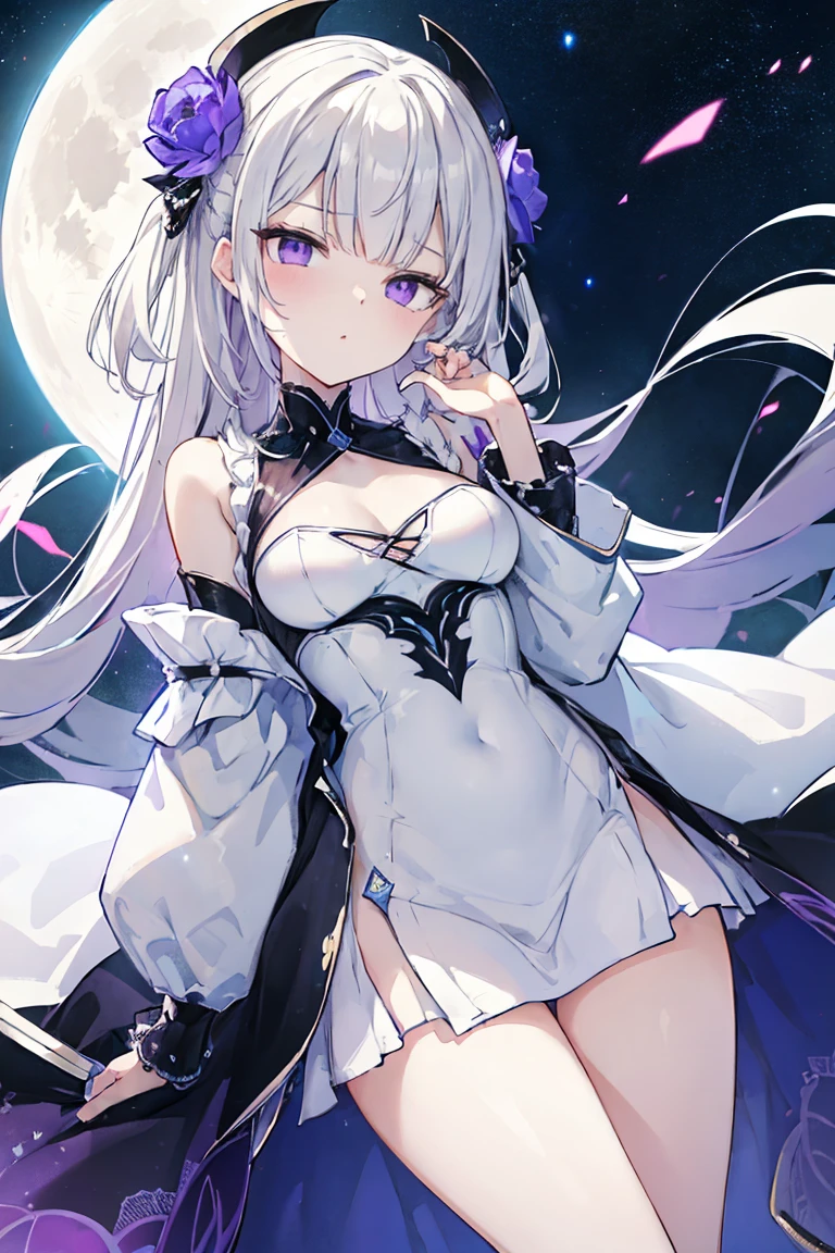 1girl, アニメ, cute girl, blank background, white background, fantasy, detailed fantasy dress with highlights, beautiful face, beautiful eyes, dark colors, black hair with multicolor streaks, red eye with different color pupil in eye, multicolor eye, medium breasts, slight cleavage, beautiful skin, cute, breast curtains, extremely delicate and beautiful, (beautiful detailed face:1.0), (detailed deep eyes), symmetrical breasts, deep eyes, shiny skin, portrait, slender waist, hips wider than shoulders, thighs, expressionless, young girl, luminous eyes, adorable,(Kpop idol),(aegyo sal:1),(Platinum blonde hair:1),((puffy eye)),Black panty,sexy posture,Superskirt, Ultra-high resolution,Black collar,slim figure, Abdominal y tattoo, womb tattoo,Tight-fitting leg ring,y tattoo on half-body,Bare skin, Armored hand,Hidden fingertips,Hand covered,Arm covered,Fist covered,{{beautiful detailed fingers}}, tufts of hair, moderate beautiful breast:1.0,(masterpiece:1.2), best quality, high-res, HDR, perfect face, intricate armor, delicate blue filigree, intricate filigree, red metalic parts, detailed part, dynamic pose, dynamic lights, cute face, neutral expression, shuimobysim, lotus, Hanfu, maxi skirt, dress conservatively 1girl, 独奏, long blue hair, standing, One lady,14years,((White hair) ,(Shiny purple bodysuit with microskirt),((Fantasy, Moon Night)), gradient_eyes,