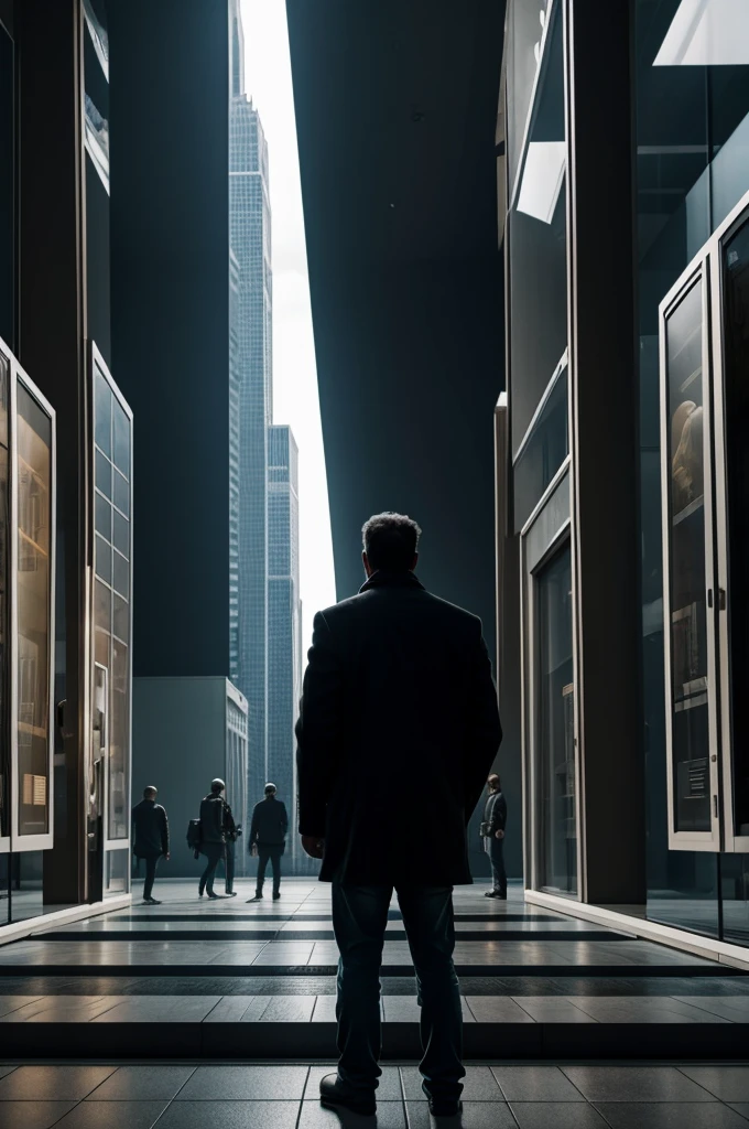 Man looking at a nuclear exhibit in a city full of zombies 