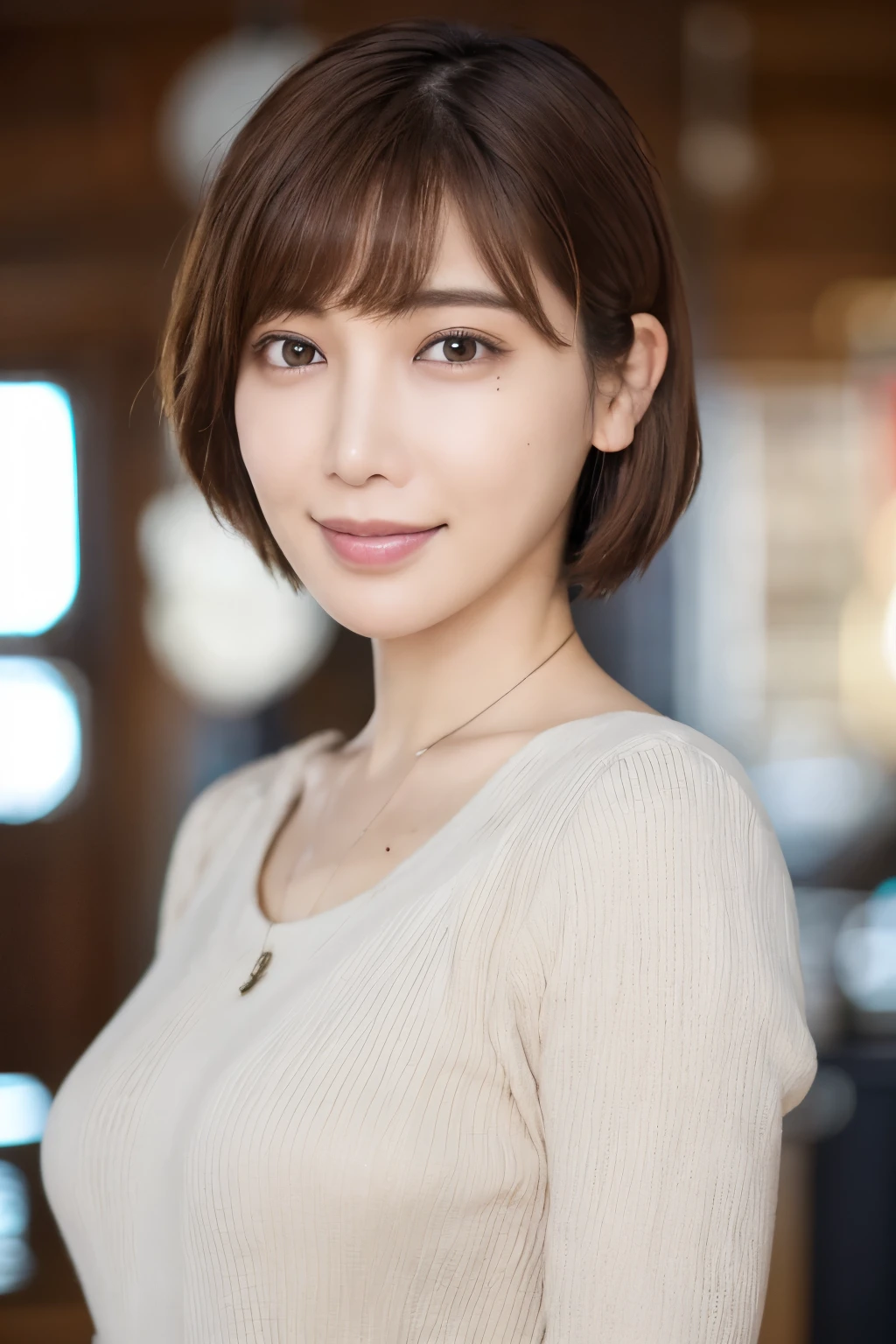 (8k, RAW photos, top quality, masterpiece: 1.2), ultra detailed, super resolution, (real photos: 1.37), portraits, high definition RAW color photos, professional photos, official art, highly detailed CG Unity 8k wallpapers, beautiful Japanese woman, {30|40} years old, highly detailed faces, Highly detailed eyes, highly detailed skin, Highly detailed nose, Highly detailed mouth, Perfect anatomy, Highly detailed background, Highly detailed clothing, One Girl, housewife, realistic body, white skin, radiant skin, slender body, very thin waist, handsome body, brown hair, {short|long} hair, (blunt bangs:1.2), cute face, slight smile, Realistic Face, outfits with a daring design, Earrings, Camera Gaze, Cowboy Shot, Standing Figure, Dynamic Lighting,