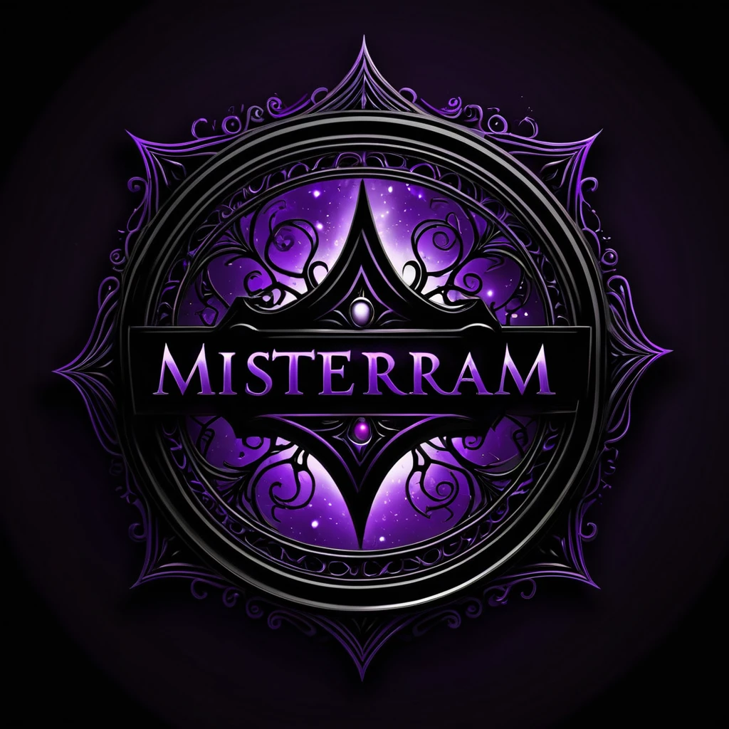 create a DARK NIGHT MYSTERY logo with mystical, scary, unique, horror letters. Enter the words "MISTERI MALAM", use black and purple and a white background.