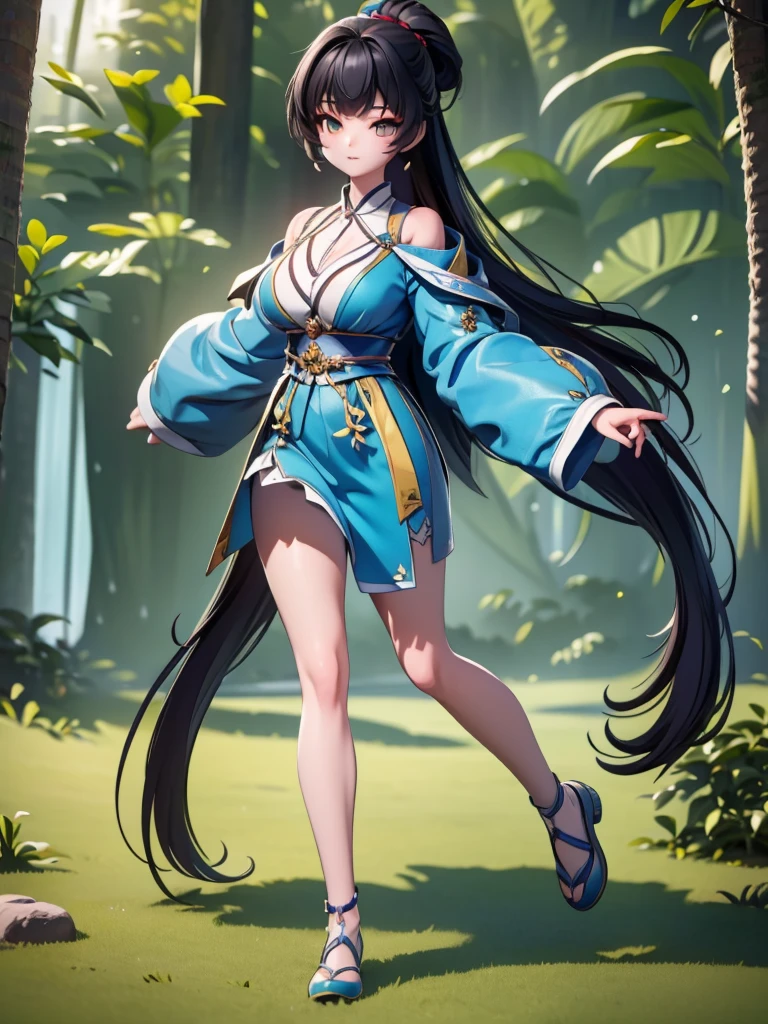 Seizo Watase style, Simple Line Initialism,Abstract art, 3d character, colorful hearts ,(((The most beautiful girl of all time))), (full body 1.2), only girl, 20 year old, full body, (((8k))), (((3d))), long hair, black hair, jungle background, hair tied high,
