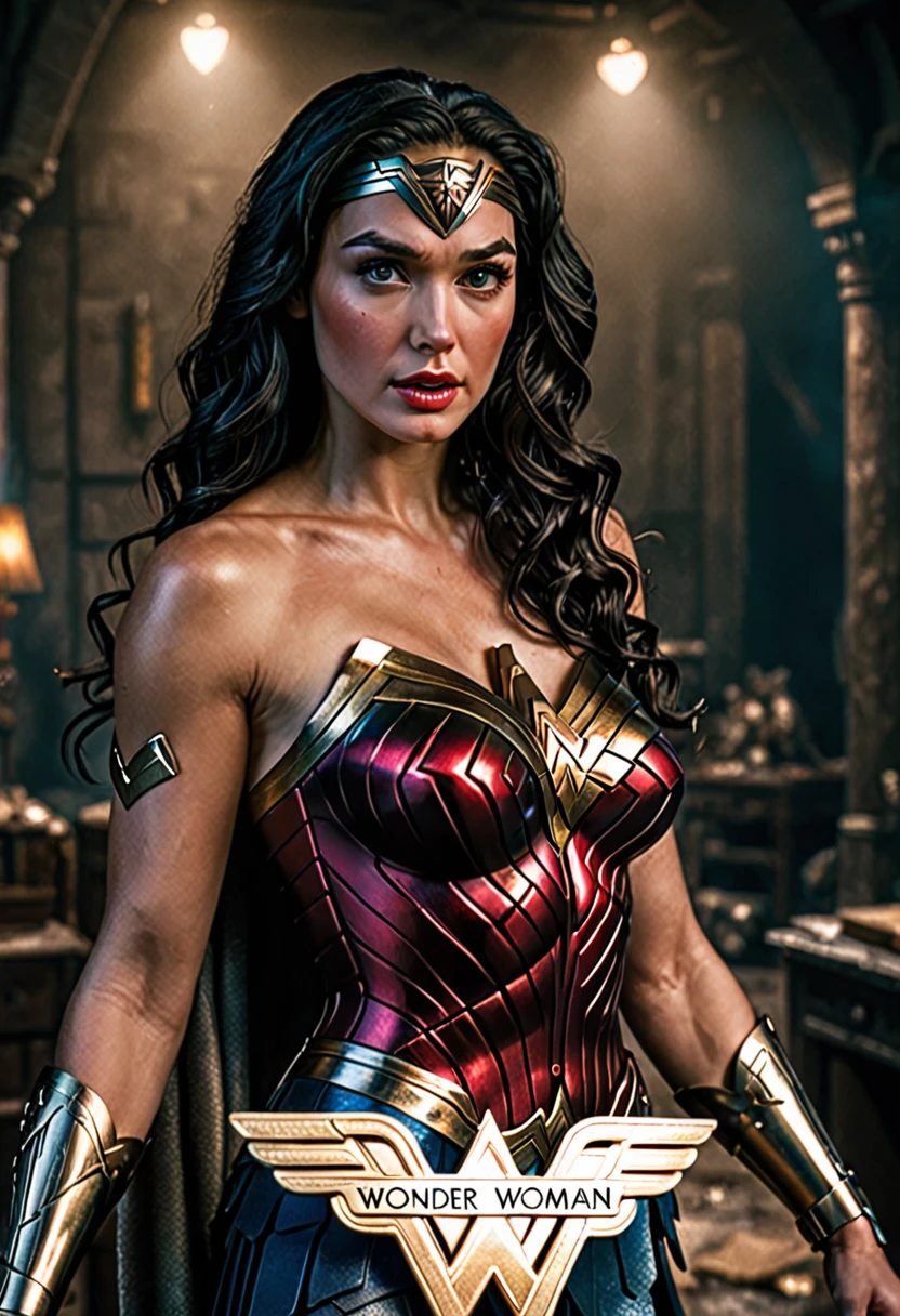 wonder woman, with black hair, long dark hair, beautiful detailed eyes, beautiful detailed lips, extremely detailed eyes and face, long eyelashes, holding a name plate with the name: ((adriano))heart-shaped sparkly with the name "adriano " written, fantasy, heroic, dramatic lighting, vibrant colors, cinematic, detailed rendering, photorealistic, 8k, best quality, (masterpiece: 1.2), (realistic: 1.37), (photorealistic: 1.37)