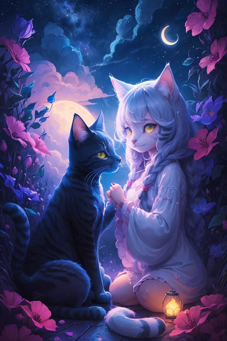 two cats in the moonlight with stars and clouds, jen bartel, by Kubisi art, 🌺 cgsociety, by Ryan Yee, night starry sky full of cats, beeple and jeremiah ketner, by Eizan Kikukawa, cats cat dreamcats, very very beautiful furry art, cat cat dreamcats, by Kun Can, by Ni Tian