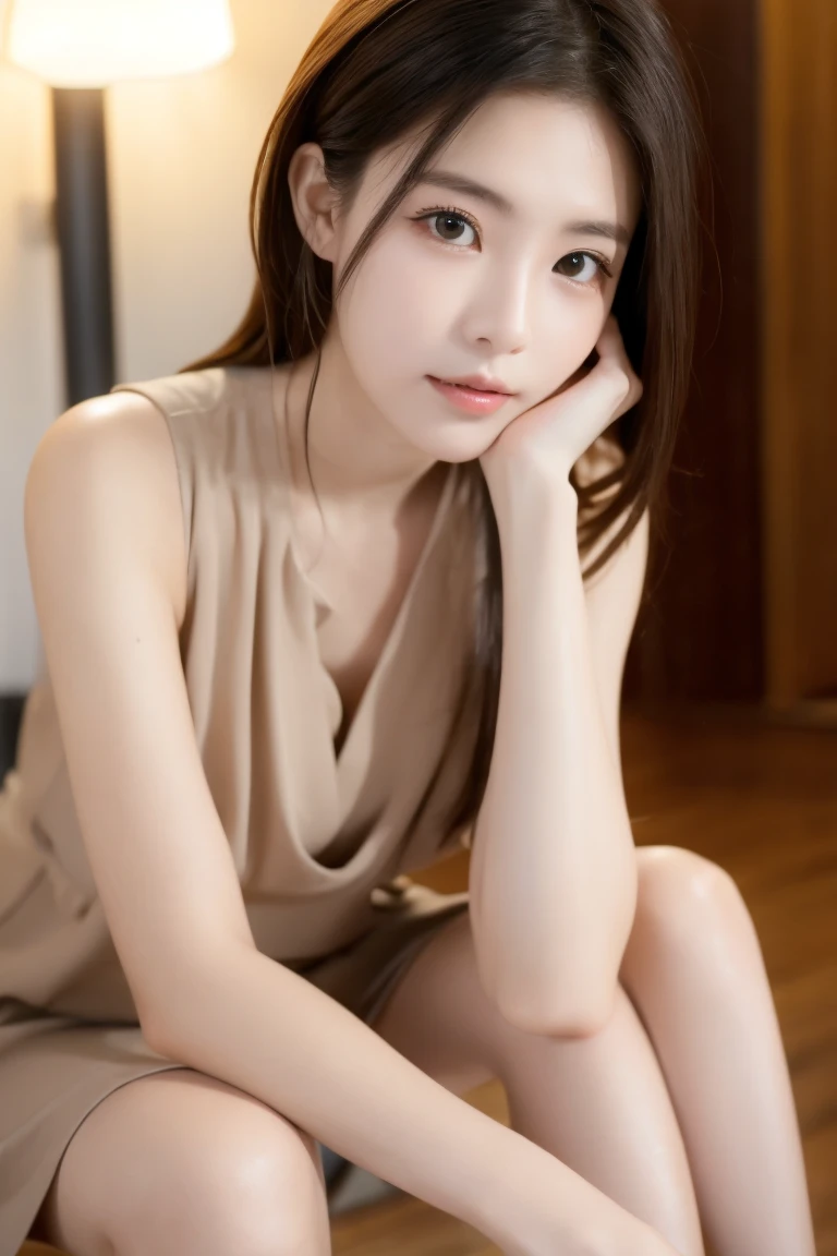 high quality,Completely naked,18-year-old,woman,Big Eyes,Fuller lips,Sitting,Japanese-style house,indoor